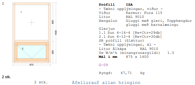 Álklæddur timburgluggi m/opnanlegu fagi frá Byko - Umframefni 2