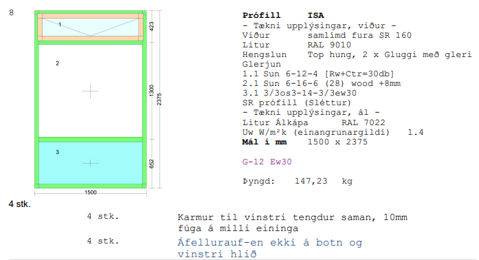 Álklæddur timburgluggi m/opnanlegu fagi frá Byko - Umframefni 2