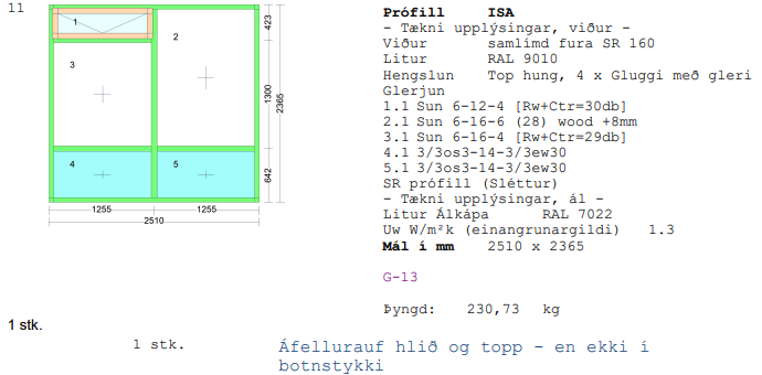 Álklæddur timburgluggi m/opnanlegu fagi frá Byko - Umframefni 2