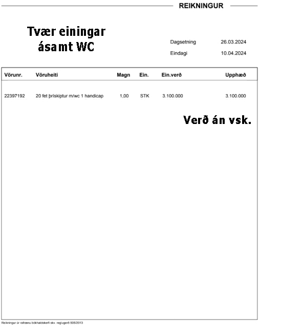Gámahús - WC rými. 20 fet. 6